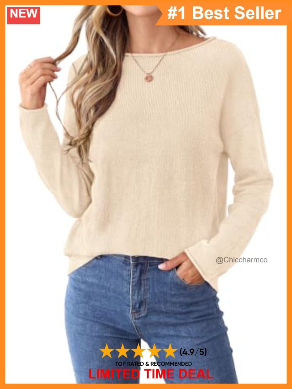 Oversized Rolled Neck Knit Pullover Sweater Boat Neck Long Sleeve